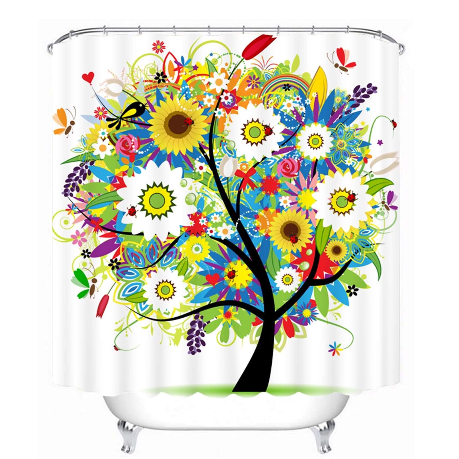 Rideau de douche KnSam polyester 180x200cm pour baignoire moderne motif arbre 3D