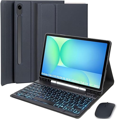 Funda de teclado para Samsung Galaxy Tab S10 Lite/S10 FE/S9 FE de 10.9 pulgadas/Galaxy Tab S9 de 11 pulgadas 2023, mouse y teclado Bluetooth