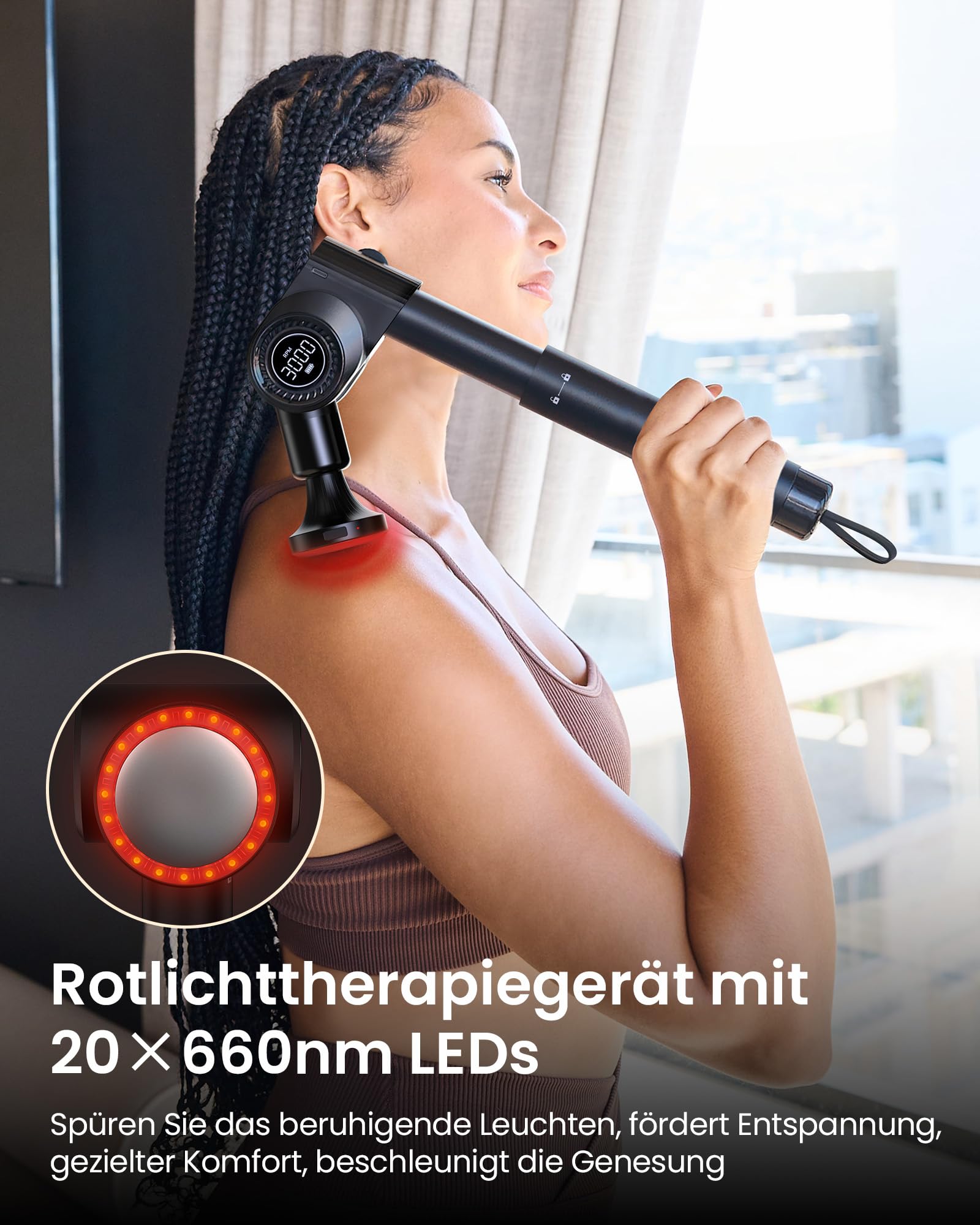 Massagepistole mit Wärmefunktion und Rotlichttherapie,Napre Massage Gun Massage Pistole mit Verlängerung,Muskel Percussion Massagegerät für Schulter Körper Rücken Entspannung,32 Geschwindigkeiten