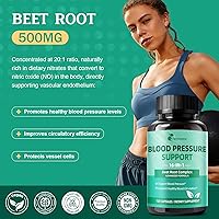 Vista 2 de 16-in-1 Blood Pressure Supplements with 500mg Beetroot Powder - Nitric Oxide Supplement for Healthy Blood Circulation & Blood Pressure Support - 120
