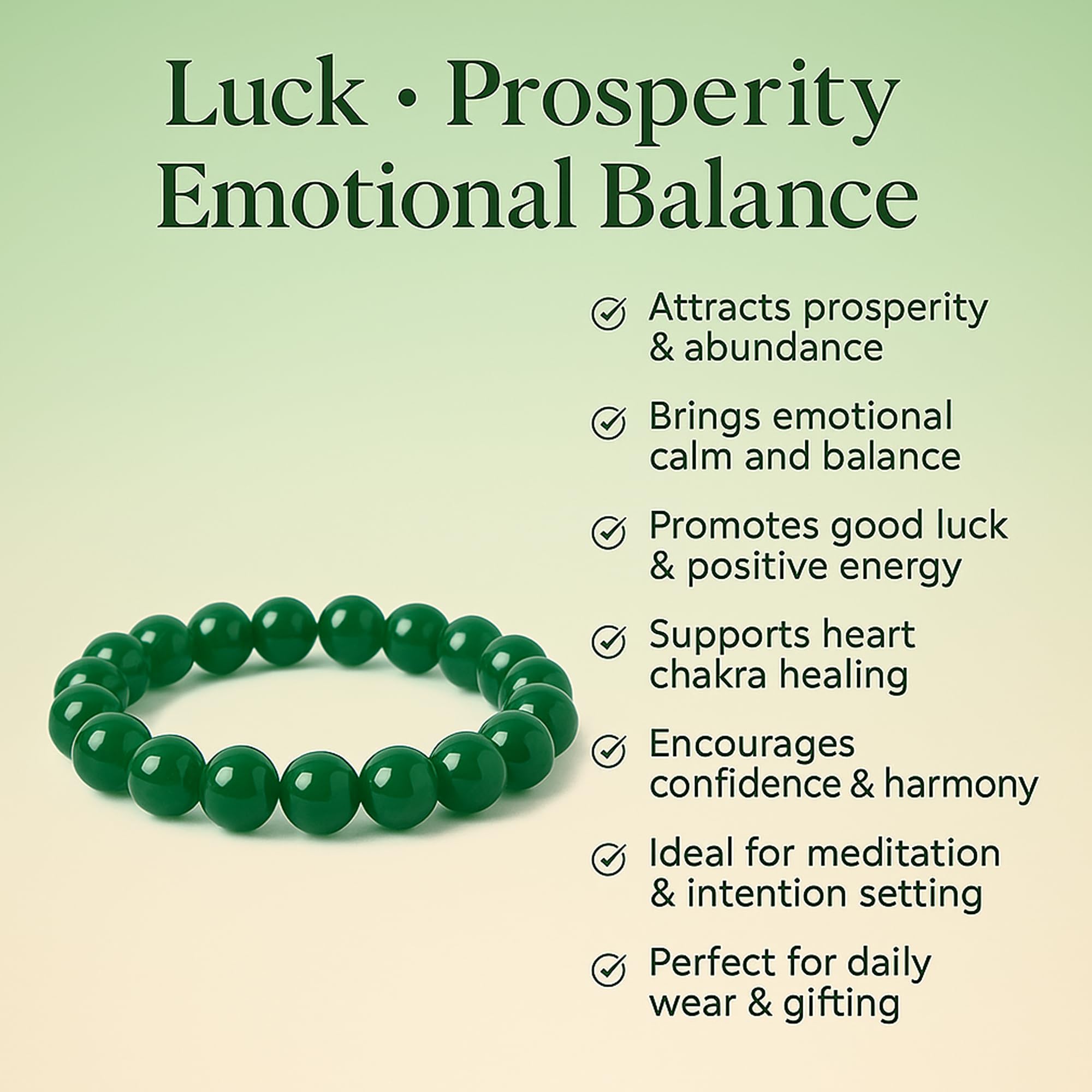 Serein Green Jade Bracelet Healing Crystal 8mm Round Beaded Elasticated Stretchable Stone Bracelets Reiki Feng Shui Prosperity, Money, Chakra Balance for Men & Women 2