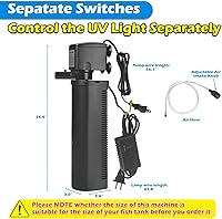 Vista 7 de Aquarium U-V Filter 300GPH for Large 80-200 Gal Fish Tank Pond, Powerful Internal Submersible Pump Green Water Clean Killing Machine Air Supply