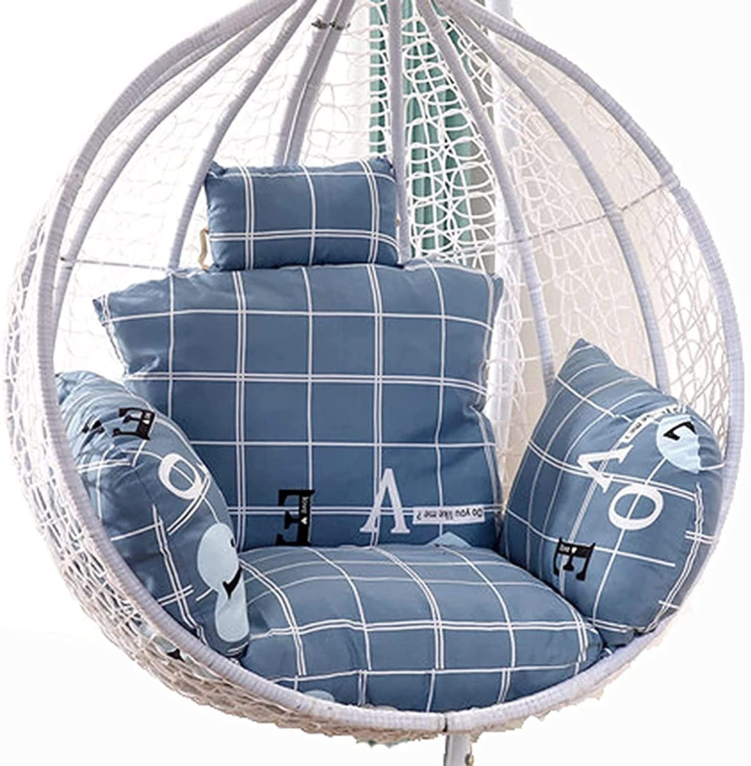 Outdoor Rattan Hanging Egg Chair Cushion with Fixed Strap Blue Small Size Swing Seat Cushions for Garden Furniture