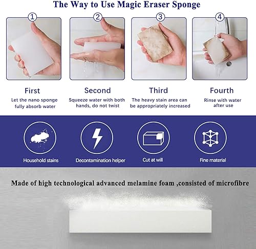 Miniatura 10 de Esponjas de limpieza mágicas, paquete de 100 esponjas de espuma de melamina de primera calidad, esponjas de platos, esponja blanca para limpieza