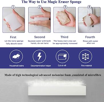 Magic Sponge Eraser, 50 Pack Melamine Sponge Sheets Foam in Bulk, All-Purpose Large Kitchen Dish Cleaning Pads, White Nano Scrub Non-Scratch Cleaner for Household, Bathroom, Wall