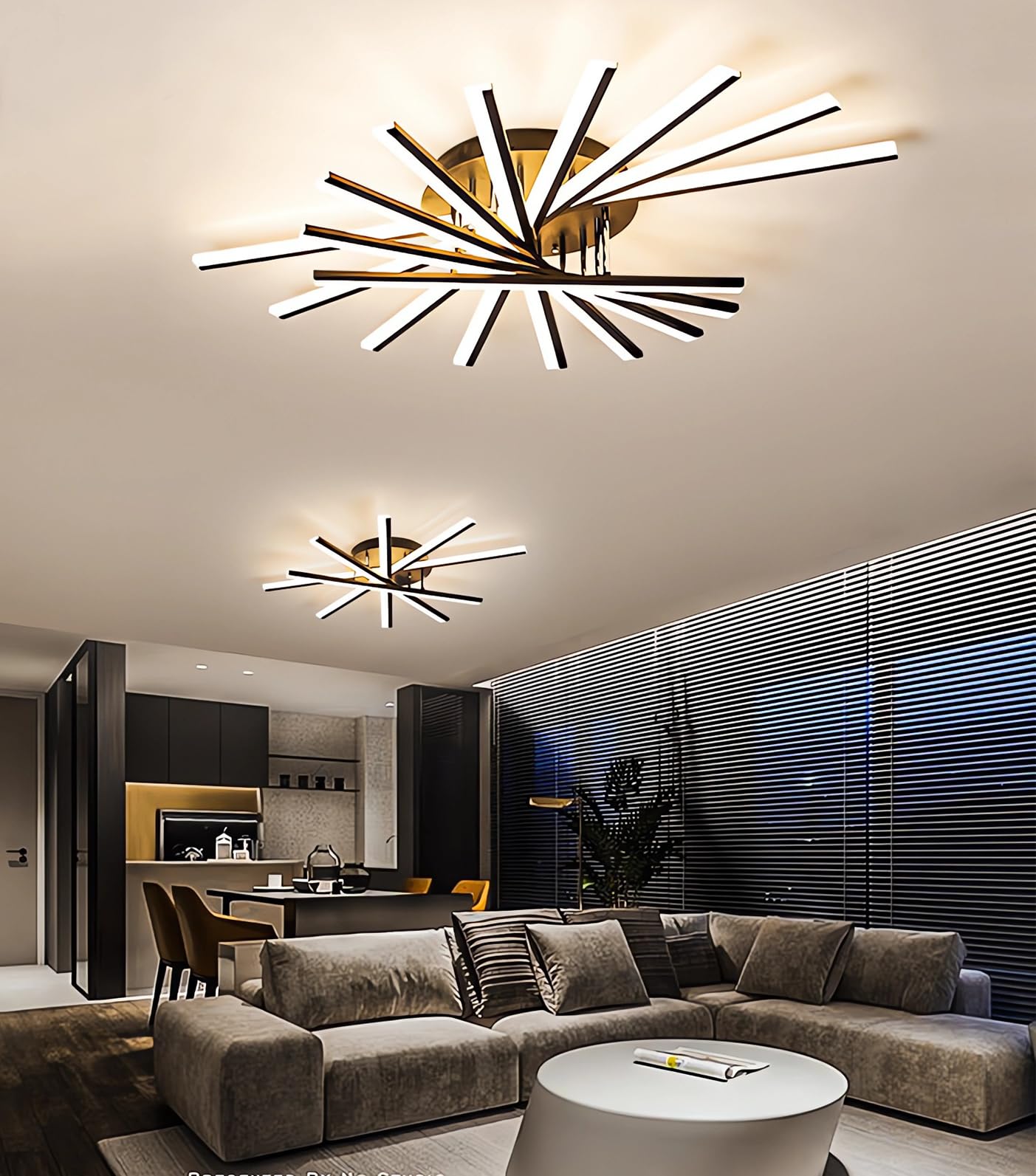 Dimmbare LED Wohnzimmerlampe Große Moderne Deckenleuchte Kreative Feuerwerk Design Deckenlampe mit Fernbedienung Augenpflege Esszimmer Schlafzimmer Deckenbeleuchtung (Schwarz, 9-Flammen,120W,120cm)