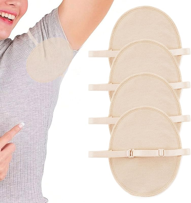 2 Pairs Armpit Sweat Pads Reusable Washable Underarm Sweat Pads with Shoulder Strap Under Arm Sweat Protectors Breathable Absorbent Sweat Pads Guards for Women Men (Nude)