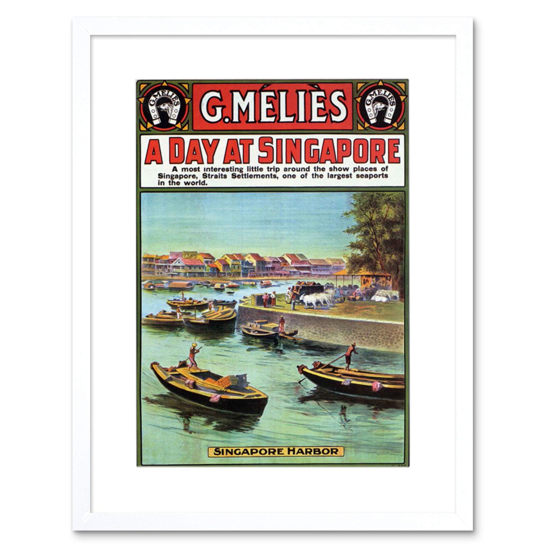 Wee Blue Coo Travel Melies Singapore Harbour Boat Ad Framed Art Print Picture F12X1402