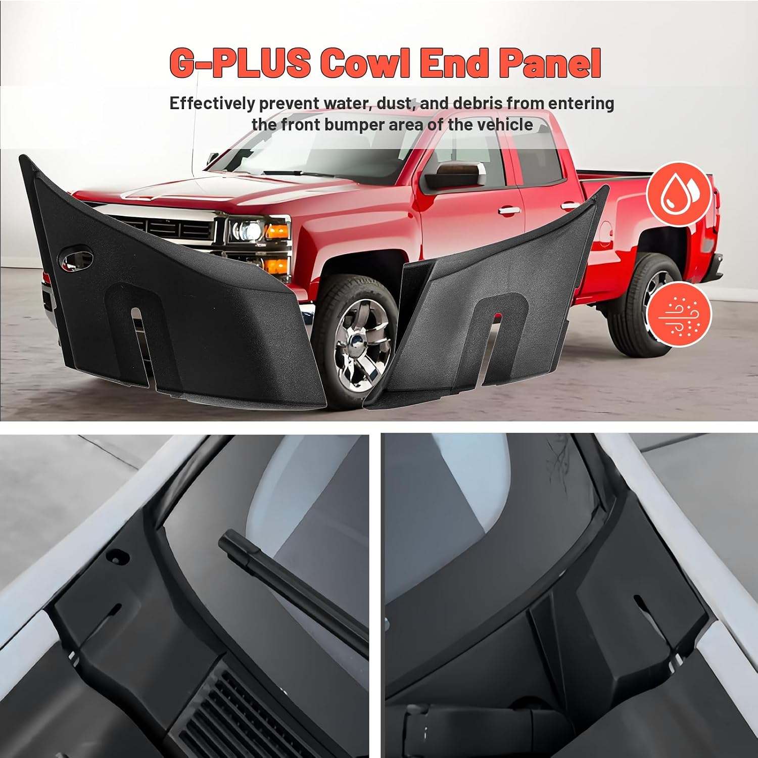 Windshield Wiper Cowl End Panel fit for Chevy Silverado Truck 1500 2500 3500 2007-2013 LH & RH Replacement for 15946001 15946002 Waterproof and dustproof, Resistant to Wind and rain