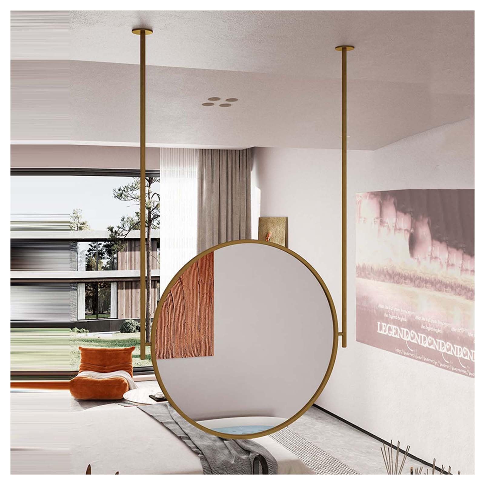 SBCGFY Round Metal Post Hanging Ceiling Mirror WallMounted Vanity Mirror for Hallway Entryway Wardrobe & Home Décor