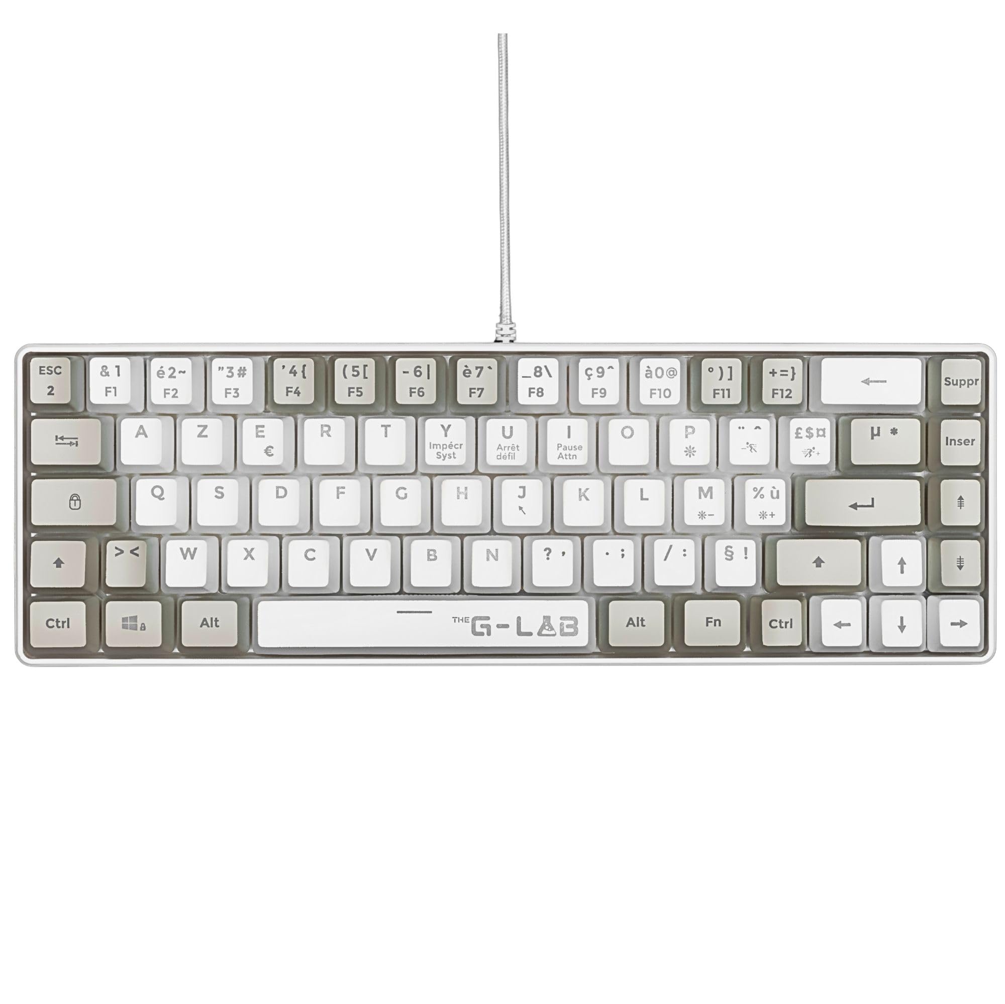 The G-Lab Keyz Hydrogen, Teclado Gamer 60%, Semimecánico con Cable Azerty FR, Retroiluminación Multicolor - Mini Teclado Gamer Silencioso, tamaño Compacto TKL - Pc/ps4/Ps5 - Blanco/Gris