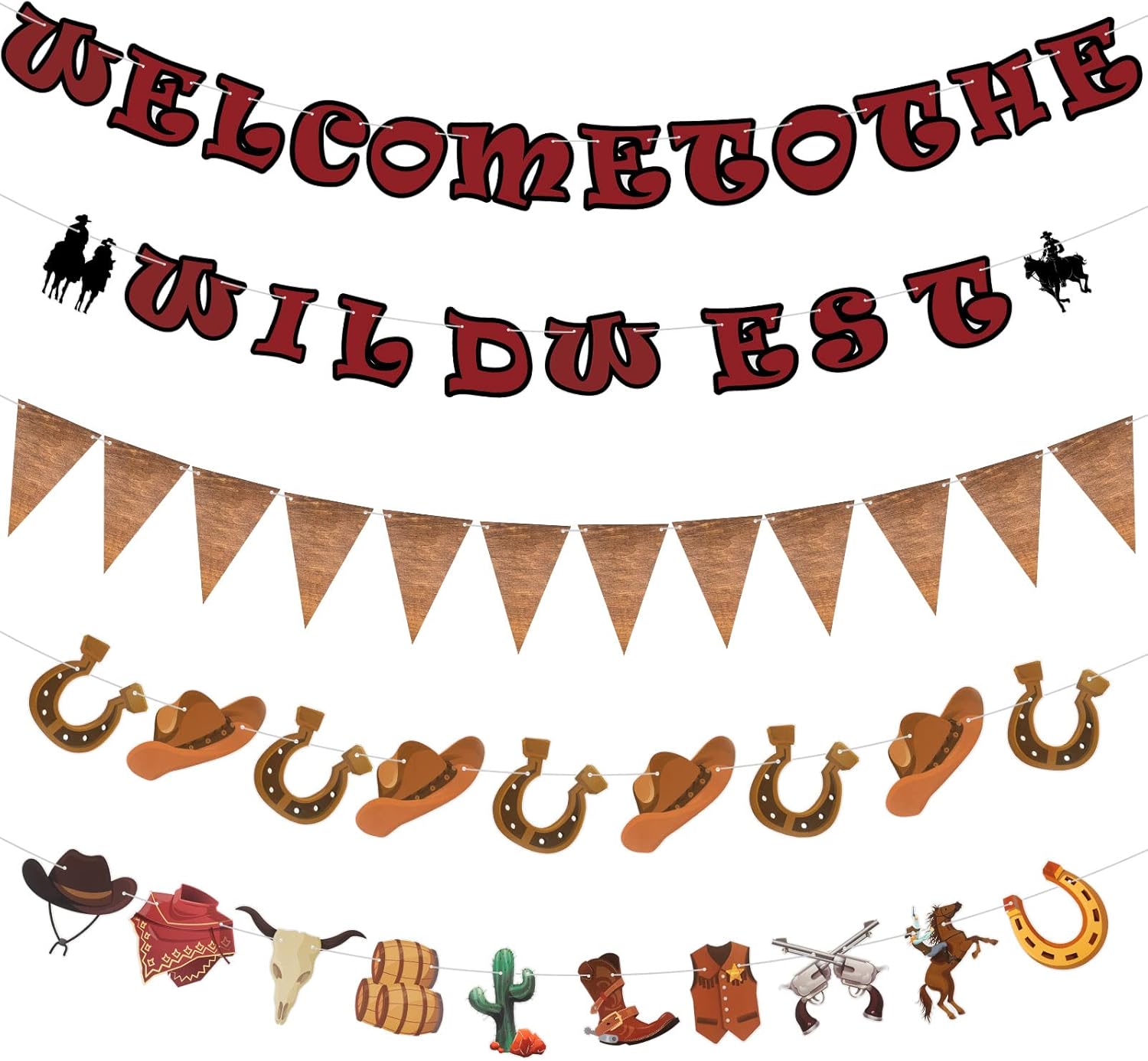 5 Pcs Western Cowboy Party Decorations Bandana Pennant