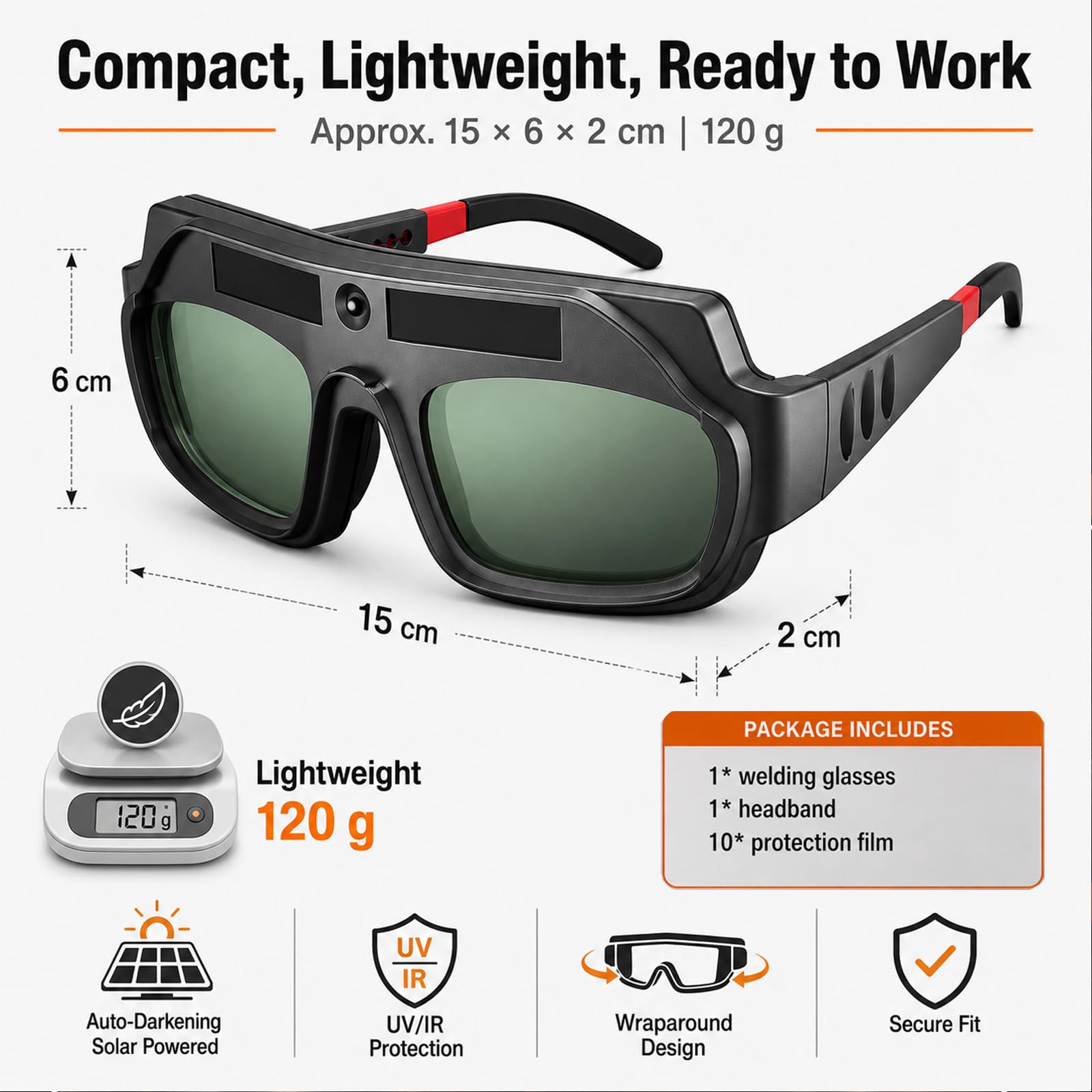 Selbstverdunkelnde Schweißbrille, Solar-Schweißerbrille, Verstellbare Komfort-Schweißschutzbrille für Argon-Lichtbogenschweißen, Schweißerbrille zum Schweißschutz, Blendfrei
