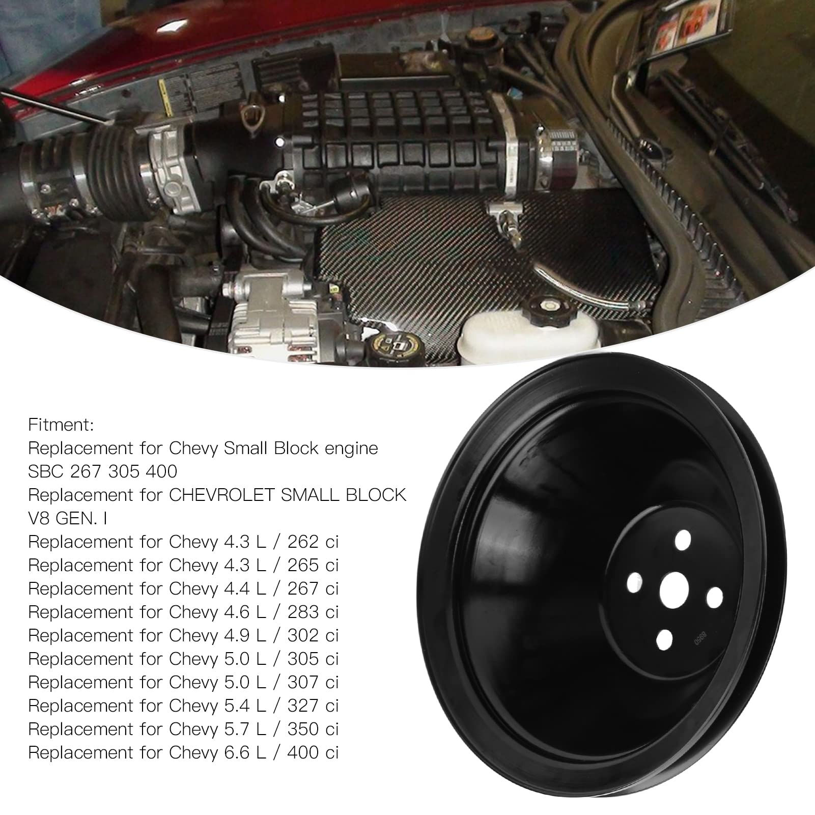 Wasserpumpen-Riemenscheibe, SWP, kurze Wasserpumpen-Riemenscheibe, Einzelnut-Ersatz für Small Block Engine SBC 267 305 400