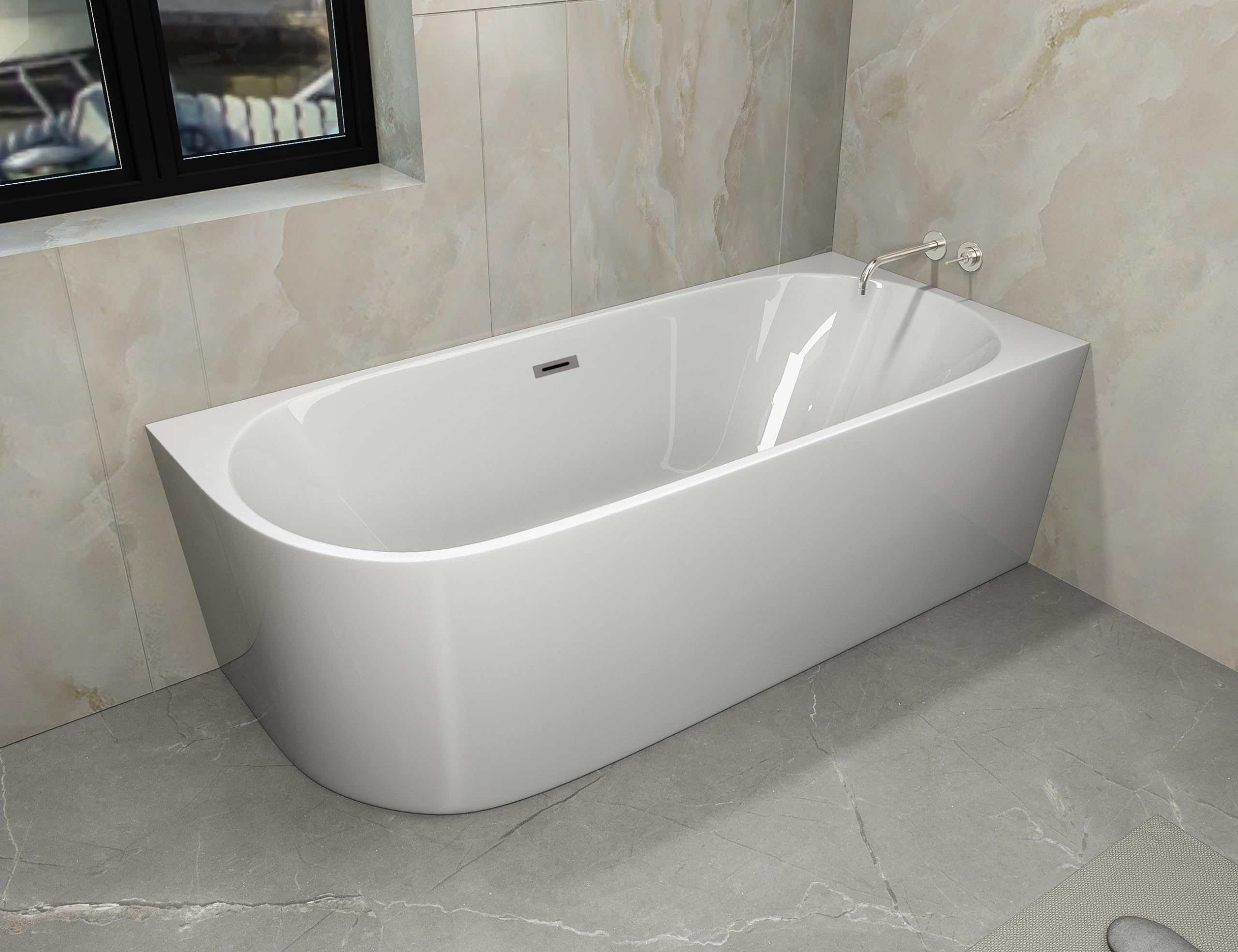 Vasca Da Bagno Angolare 170x75 Cm | Acrilico Bianco Con Grembiule