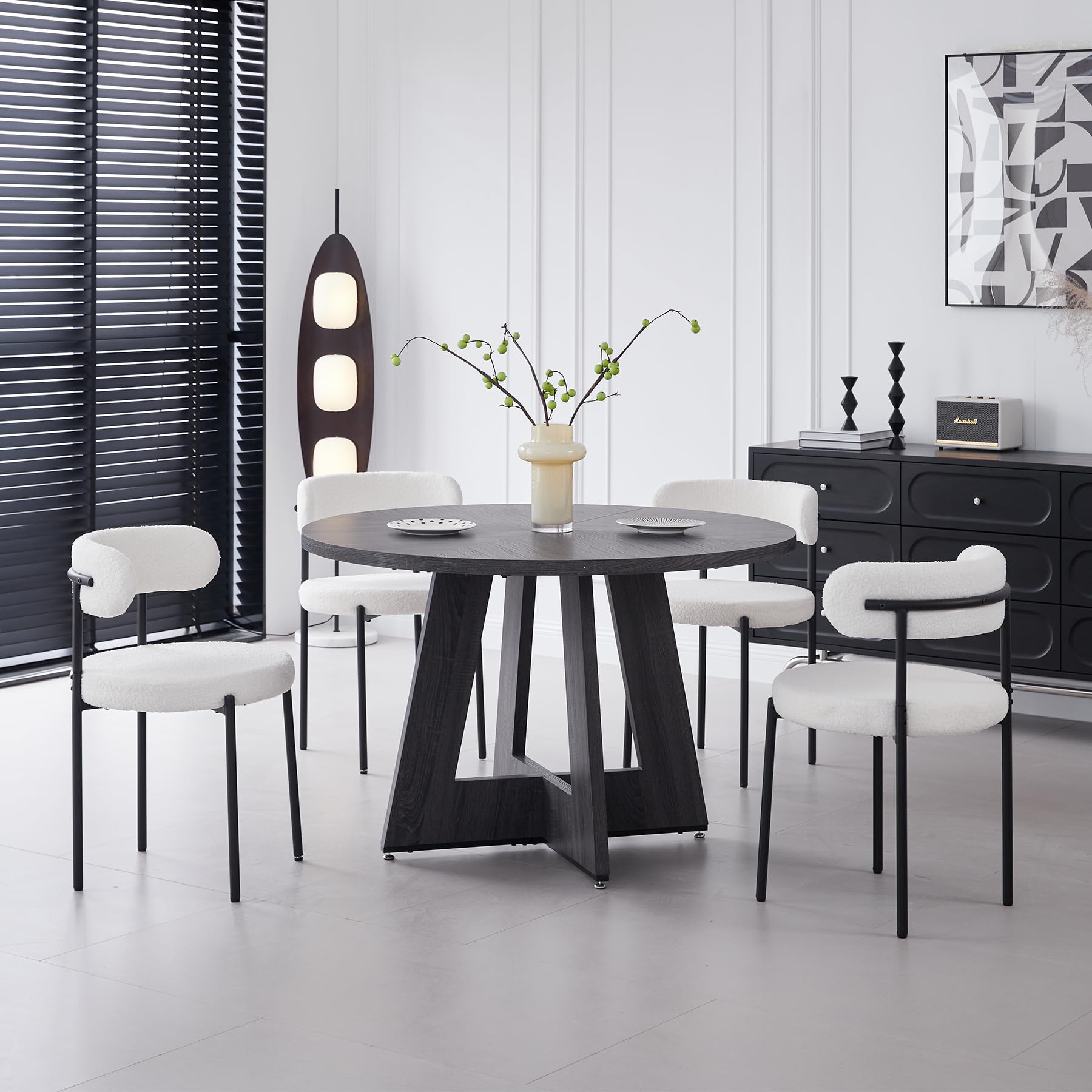Pack de 4 Sillas de Comedor, Sillas de Cocina Modernas con Patas Metálicas y Respaldo Curvo, Sillas Redondas Tapizadas para Comedor, Cocina y Salón (Blanco)