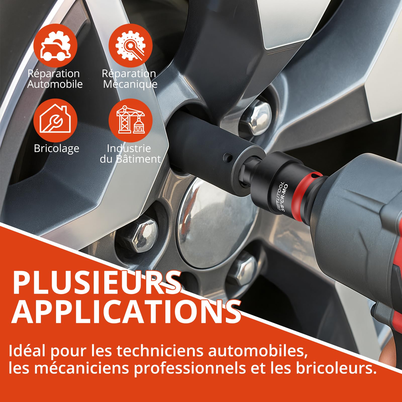 GETLITOOL Lot de 20 adaptateurs de douille, 11 adaptateurs de clé à douille, 6 adaptateurs de visseuse à percussion, 3 joints de cardan, adaptateur professionnel pour outils de percussion Cr-V & Cr-Mo