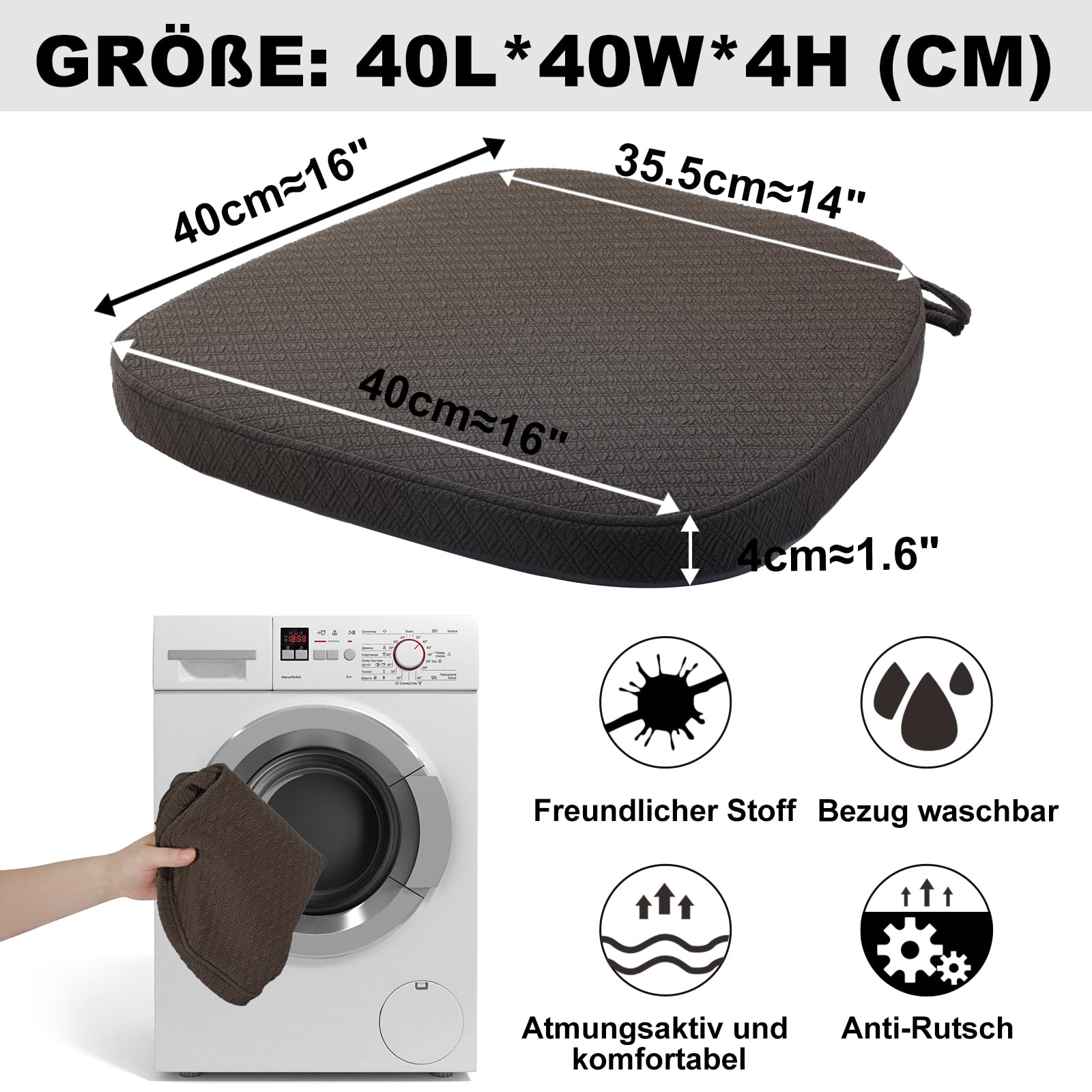 BUYUE Luxus Memory Foam Stuhl Kissen 4 Pack, Jacquard 40cm U-Form komfortable Esszimmerstuhl Pad, abnehmbare rutschfeste Küche Stuhl Sitzkissen, (4 Stück, braun)