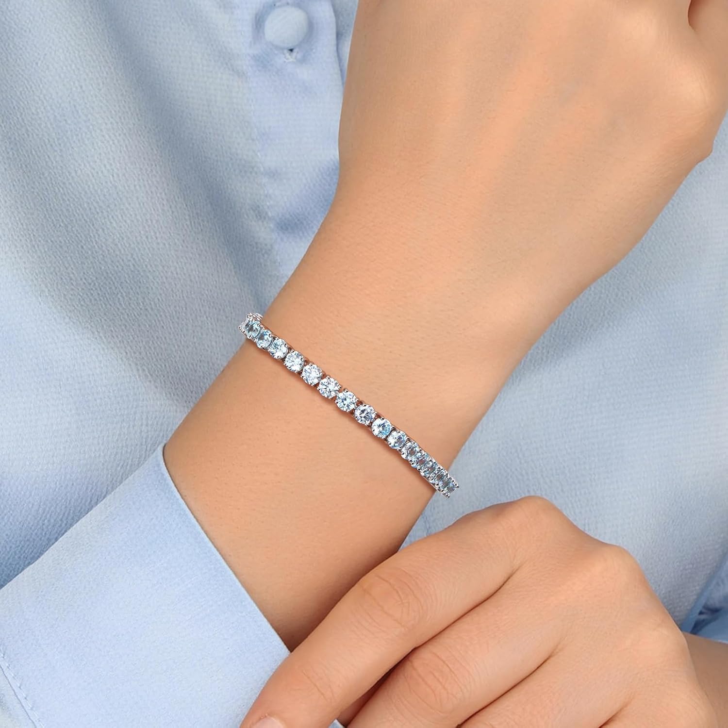 Luxury White Gold Sterling Silver 5mm Wide Cubic Zirconia and Birthstone Tennis Bracelets for Women Birthday Wedding Everyday, 7.25"