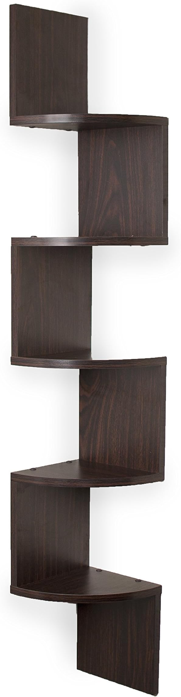 Danya B. Large Rustic Decorative 5-Tier Corner Floating Wall Mount Display Shelving Unit (Walnut)