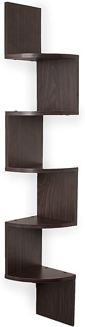 DANYA B Decorative Floating Shelf Units, Rustic Shelf Organizer for Home Furnishings, 5 Tier Corner Shelf, Great for Living Room, Kitchen, Office, and More (Walnut)