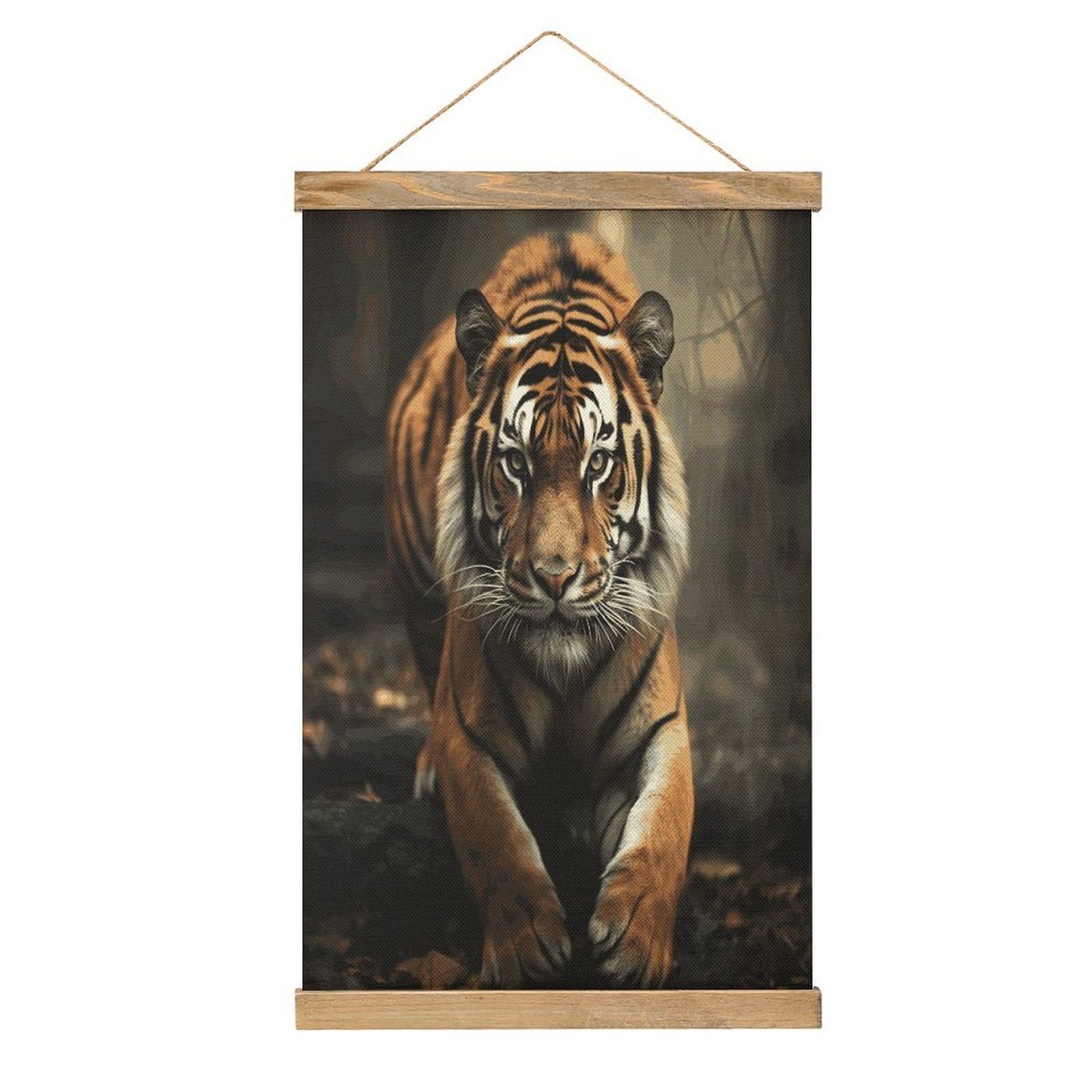 FekiLoot Wild Animals Tiger Linen Hanging Painting Vintage Poster Hanger Frame Wall Decor Art Painting Printed on Linen Without Fading Living Room Office Bedroom Playroom Apartment Decor