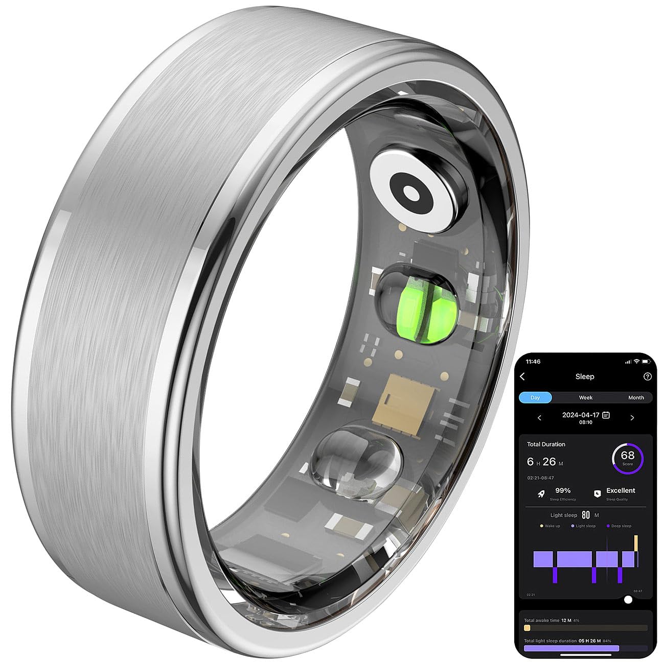 Newgen Medicals Smart Ring: Fitnesstracker-Ring, Sp02, Herzfrequenz, Schlafanalyse, Silber, Gr. 65 (Fitness-Tracker-Smart, Gesundheitsmonitor, Gr)