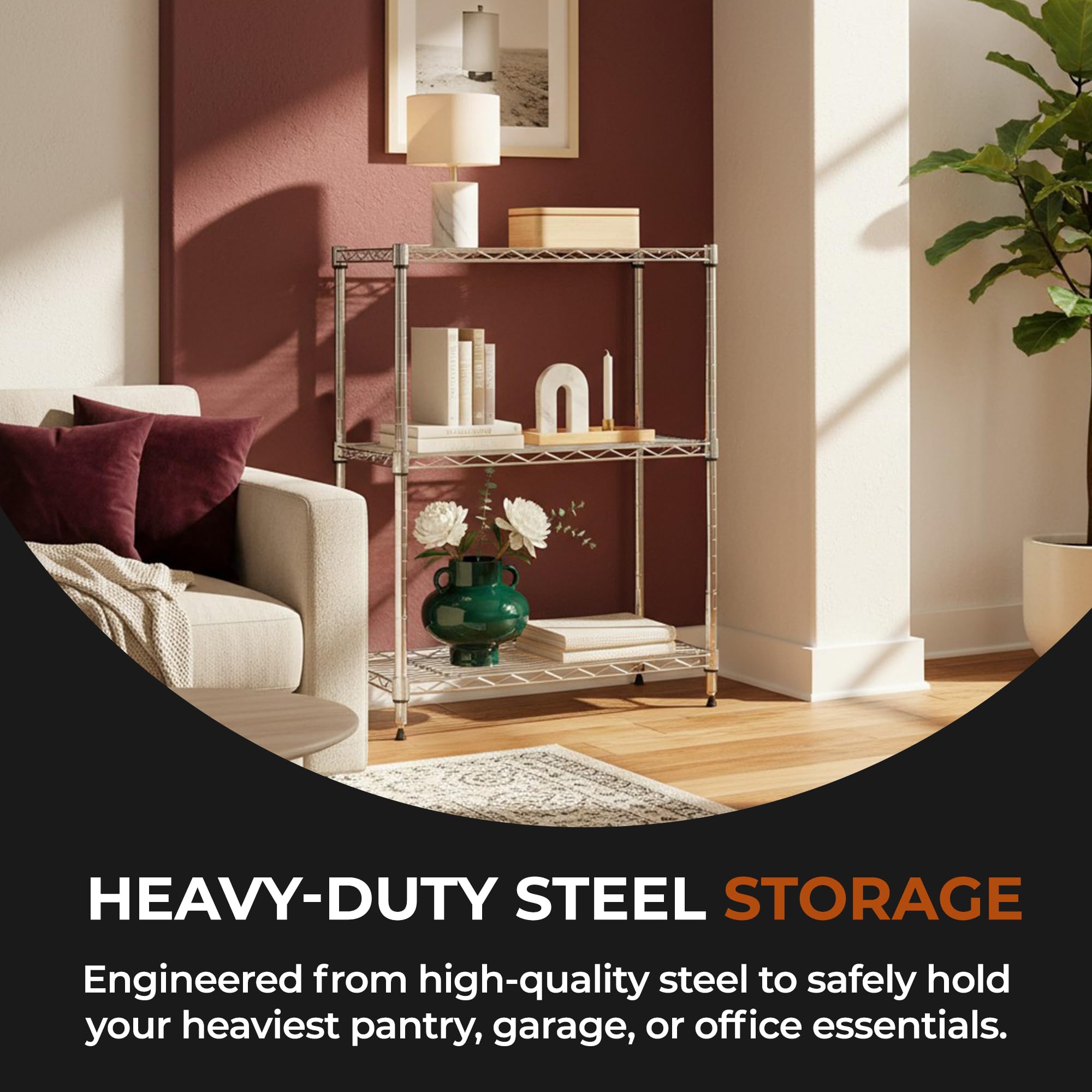 3-Tier Metal Wire Shelf, 250 lb/Shelf, Chrome, 13.5x23.3x30.1 in — Amazon image 5
