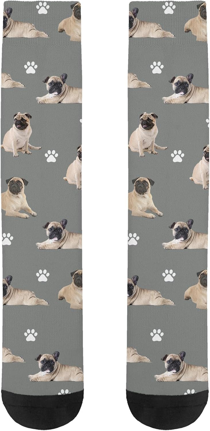 Funny Pug Crew Socks,Cute Dog Athletic Running Socks