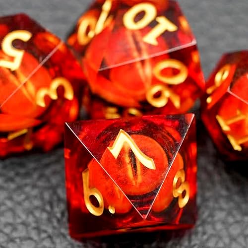 Miniatura 4 de DND - Juego de dados Dungeons and Dragons, 7 piezas con núcleo líquido, dados de resina de borde afilado D&D Dungeons and Dragons con caja de