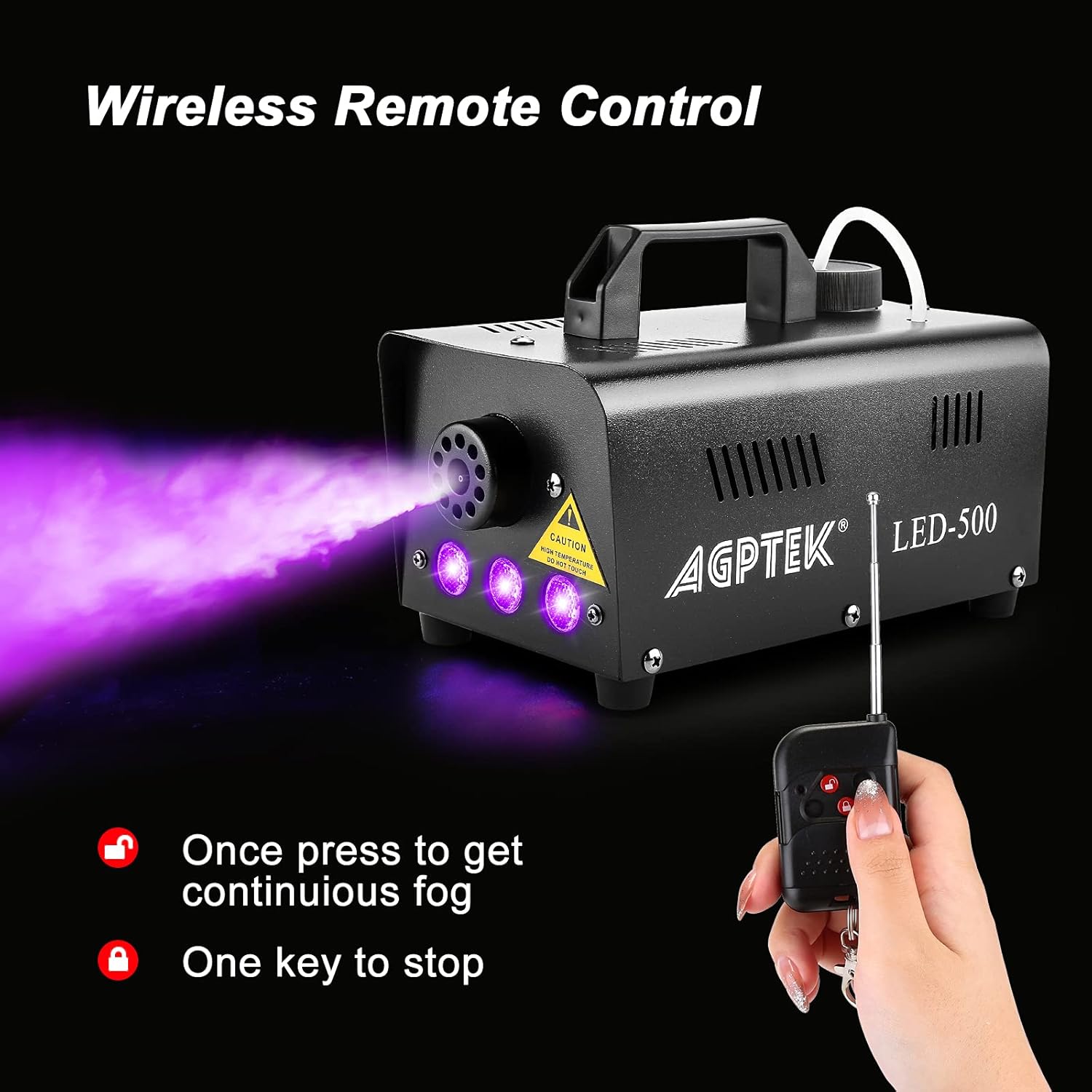 Fog Machine, AGPTEK Automatic Spray Smoke Machine with Colorful LED Light Effect, Wireless and Wired Remotes with Preheating Light Indicator, Perfect for Halloween, Christmas, Wedding & Stage,Black : Musical Instruments