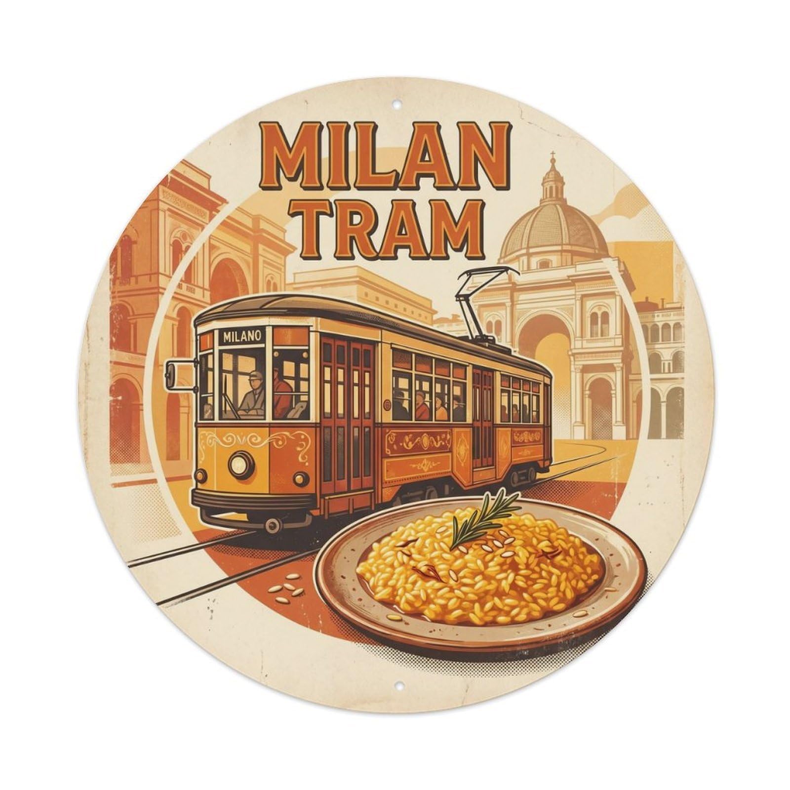 Retro Milan Italy Tram Risotto Culinary Travel Metal Tin Sign