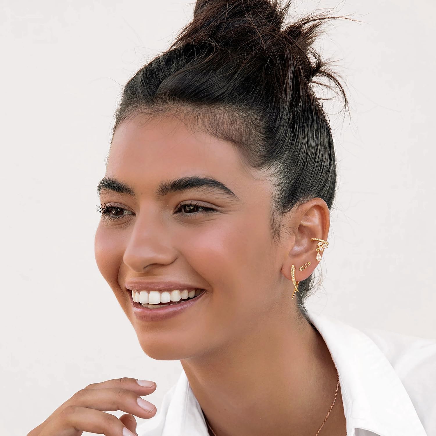 MYEARS Women Earrings Gold Huggie Hoop Ear Stud Cuff 14K Small Simple Hypoallergenic Everyday Jewelry - Image 2