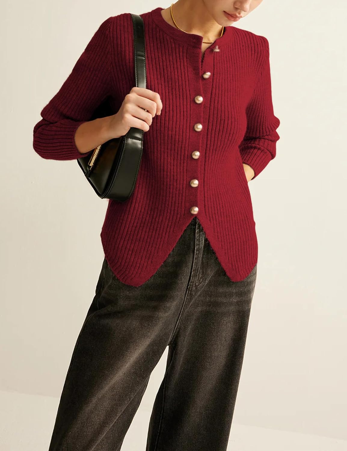 Yeokou Women's Split Cardigan Gold Button Down Cable Knit Fall Winter Sweater Knitwear - Image 3