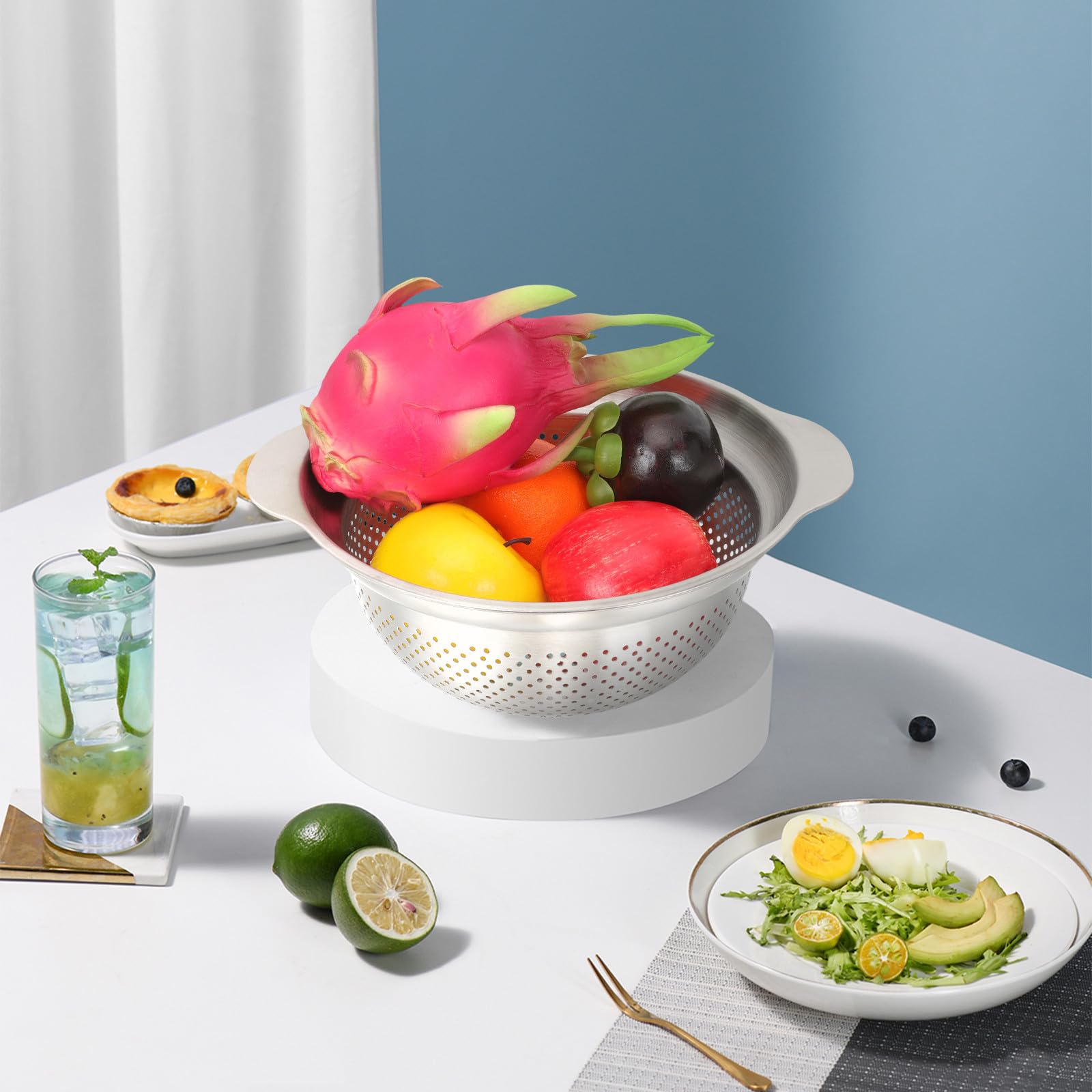 Colador de Cocina de Acero Inoxidable Plata, Cuenco Multiuso | Escurridor para Lavar y Drenar Agua, Cesta para Fideos y Arroz, Uso en Cocina y Frutas