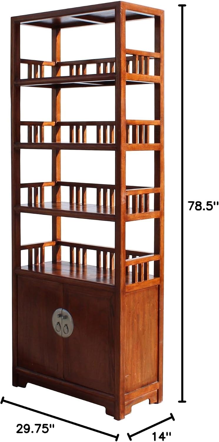 Chinese Distressed Brown 4 Shelves Bookcase Display Cabinet Acs3437