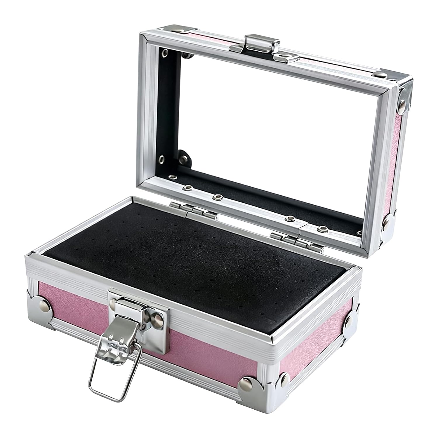 50 Hole Pink Nail Drill Bit Holder Box, Nail Drill Box, Display Storage Box for Nail Tools, Professional Manicure Tools, Equipped with Transparent Cover and Sponge Internal Support