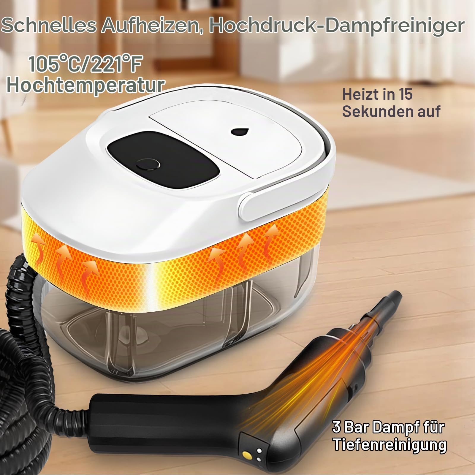 Dampfreiniger Hochdruck 2500W, mit 1600ml Wassertank, Tragbarer Dampfreiniger, Dampfreinigunger für Auto, Fenster, Küche & Haushalt (ohne akku)