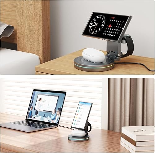 Miniatura 5 de Cargador inalámbrico para Samsung  Soporte plegable 3 en 1 giratorio de 360  Carga rápida Galaxy S25S24S23S22, Watch 876543 y Buds+Live  MagSafe