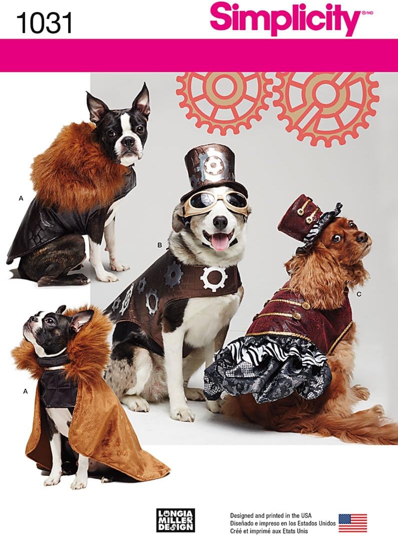 Simplicity Creative Patterns US1031A Dog Costume Coats and Hats, Size A (S-M-L)