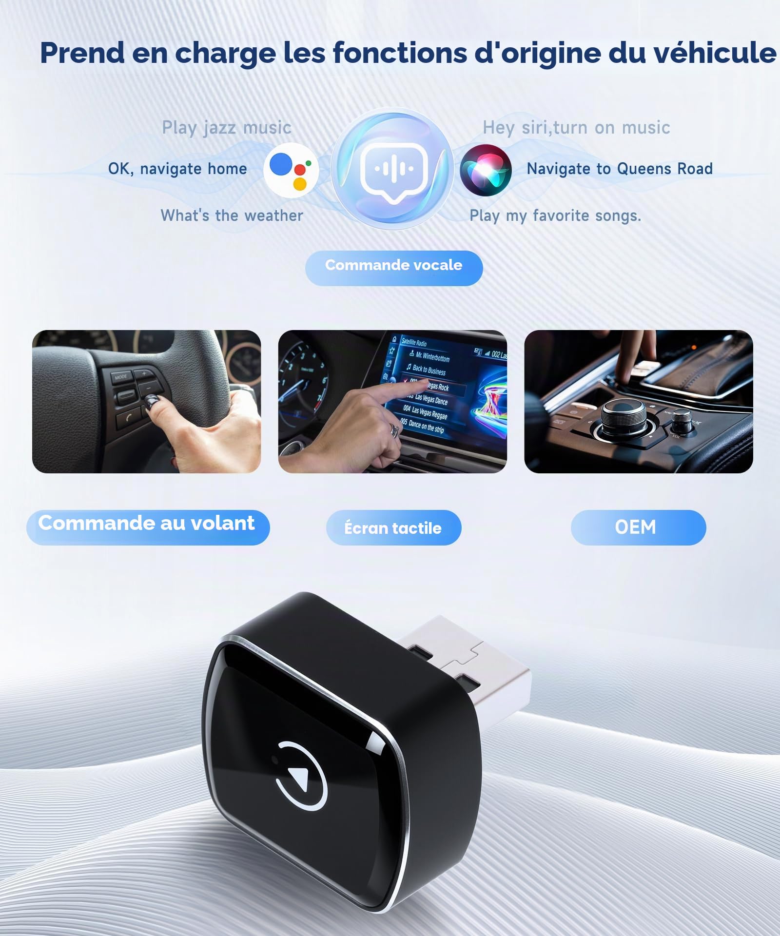 2 en 1 Sans fil Carplay Adapter & sans fil Android Auto Adapter, Convertir Wired Android Auto/Car Play en Wireless pour Les Voitures avec Wired CarPlay, Car Play Adaptateur USB/Type-C Plug & Play