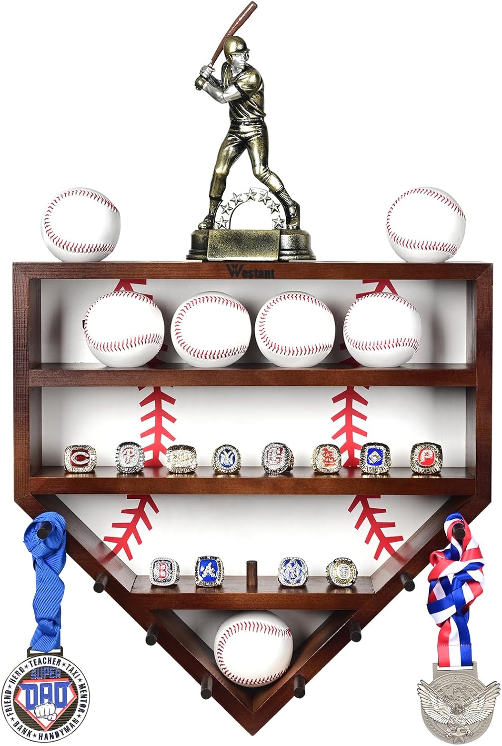 Westant Baseball Display Case 17" Wooden Baseball Ring