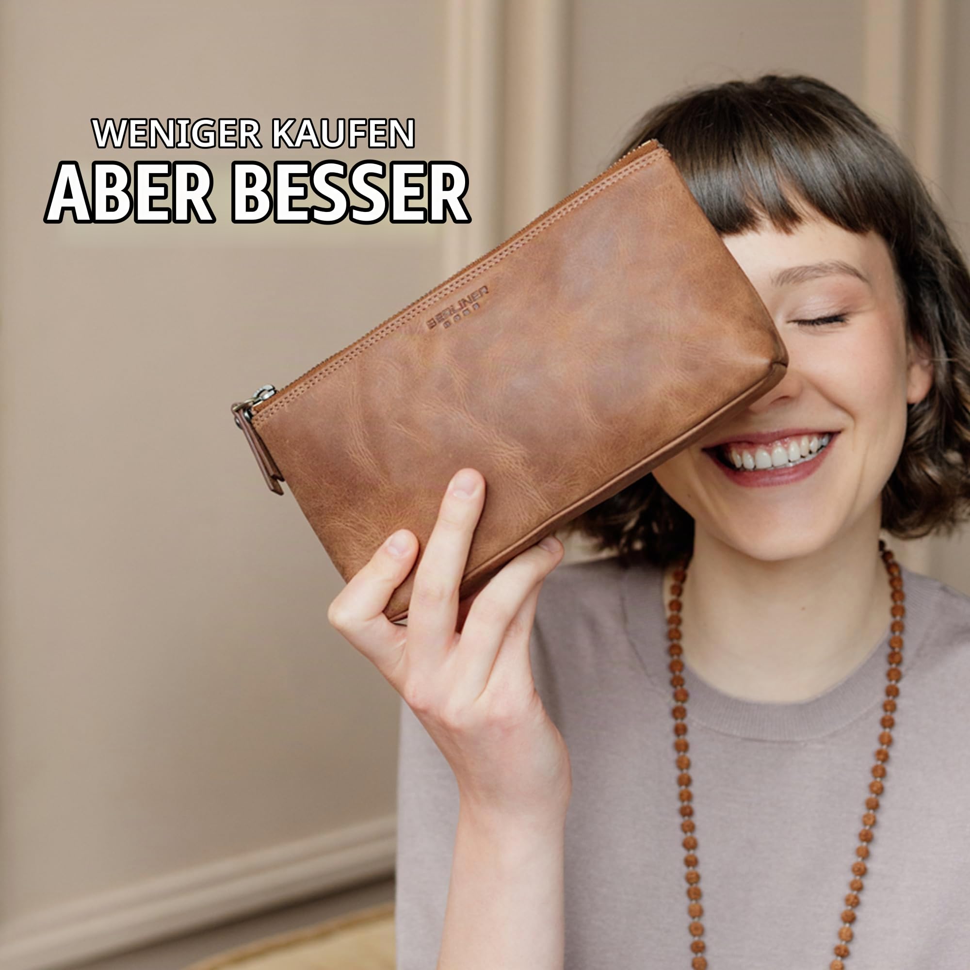 Berliner Bags Kosmetiktasche Anna Vintage, Kleiner Kulturbeutel - Braun