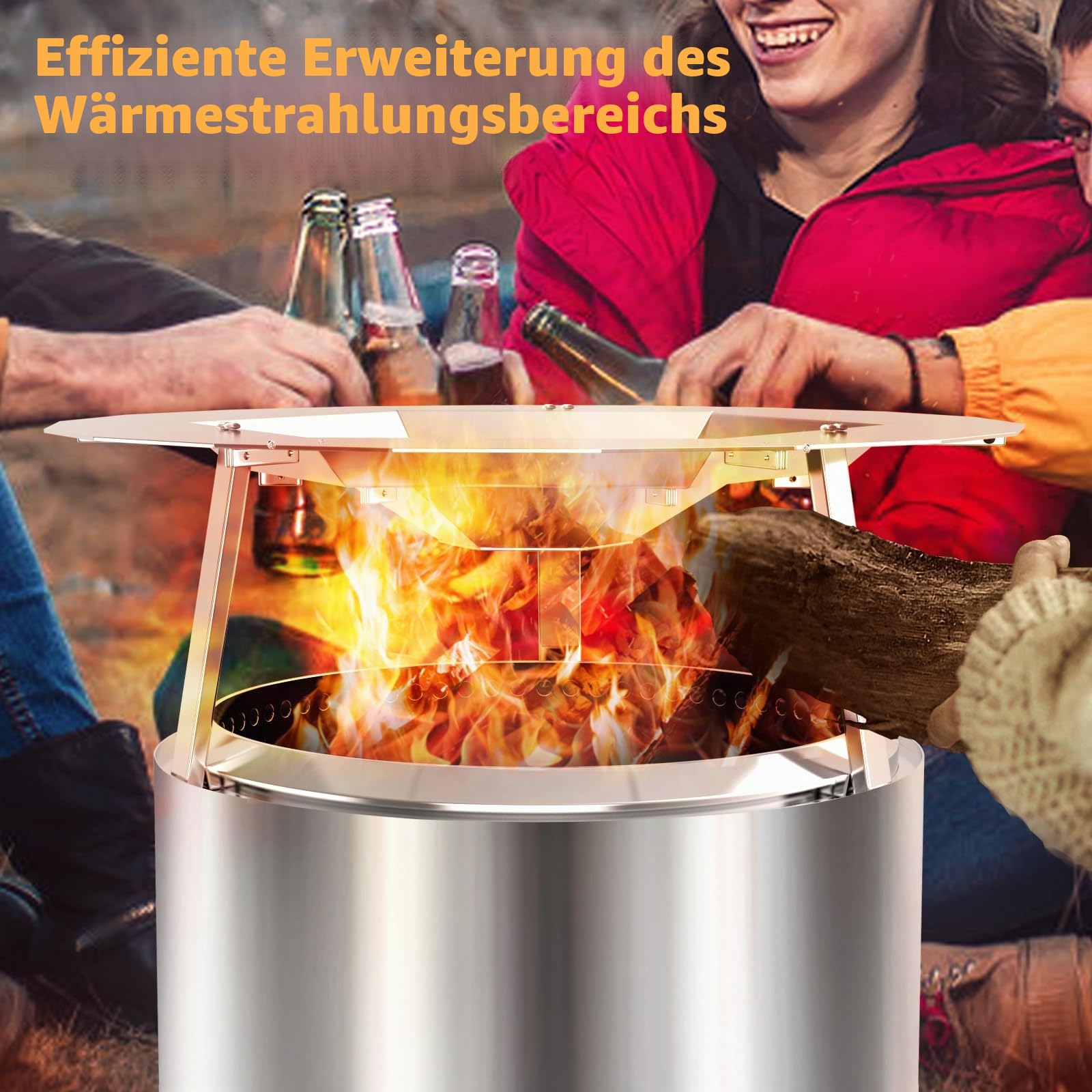 Wärmeabweiser für Soloofen, Lagerfeuer, 49,5 cm, 304 Edelstahl, tragbarer Wärmeverteiler mit Griff und Beinzubehör für Lagerfeuer, fängt Wärme um, für Solo-Herd-Zubehör