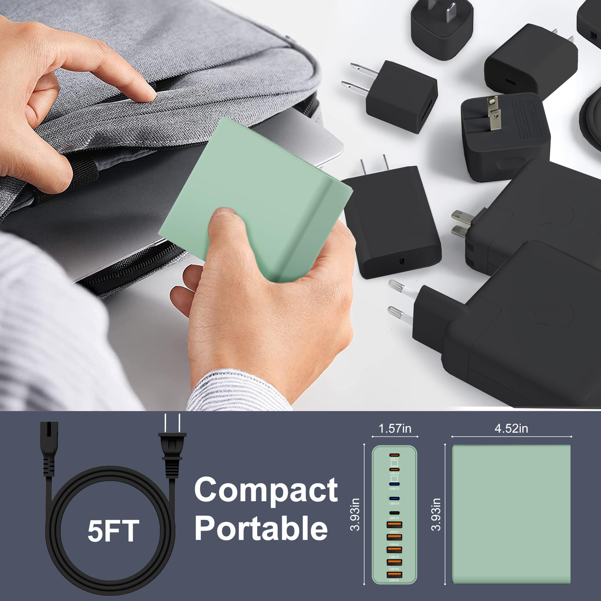 Bloc de chargeur USB C 420 W, station de charge 10 ports GaN à charge rapide de type C et adaptateur de chargeur mural USB A pour MacBook Pro/Air, iPhone, iPad, Dell XPS, Samsung Galaxy