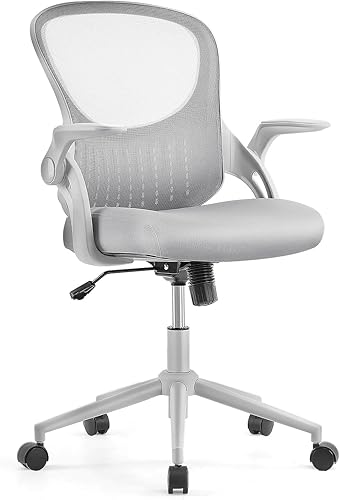 SMUG Escritorio ergonómico de malla para oficina en casa, silla giratoria moderna de altura ajustable con soporte lumbarbrazos abatibles, gris, 17