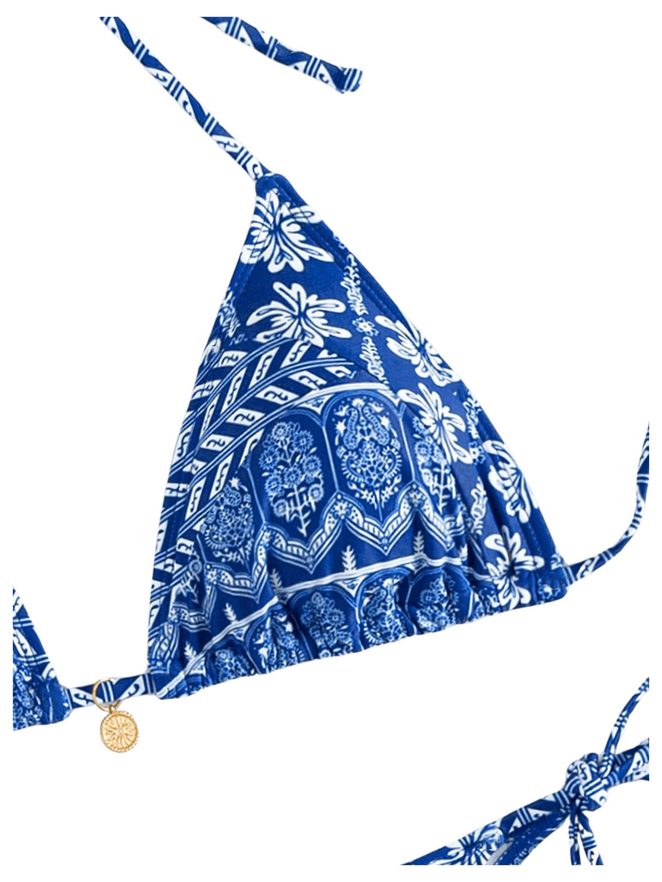 GORGLITTER Bikini triangle pour femme - Avec fleurs - Dos nu - Style bohème - Deux pièces - Maillot de bain