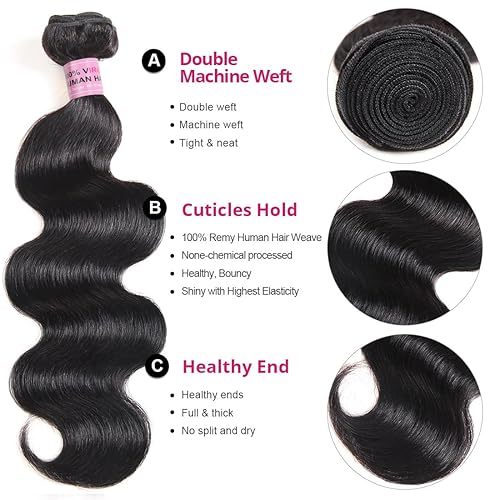 Miniatura 2 de 1 manojos de cabello humano ondulado de 20 pulgadas, paquetes de cabello humano ondulado 10A 100% sin procesar, paquetes de cabello humano virgen