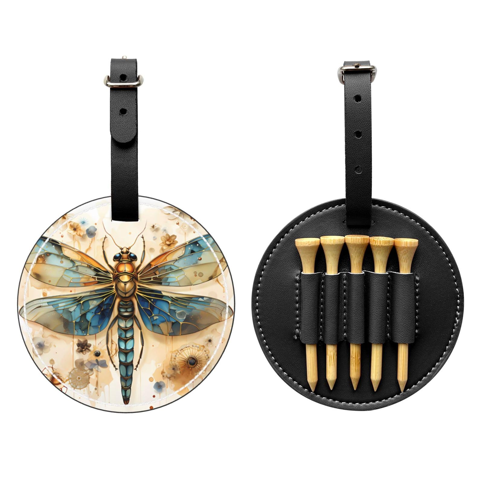 Golden Delicate Dragonfly on Yellow Background Black Printed Golf tee Storage Bag - Portable Design, Easy to Organize tee