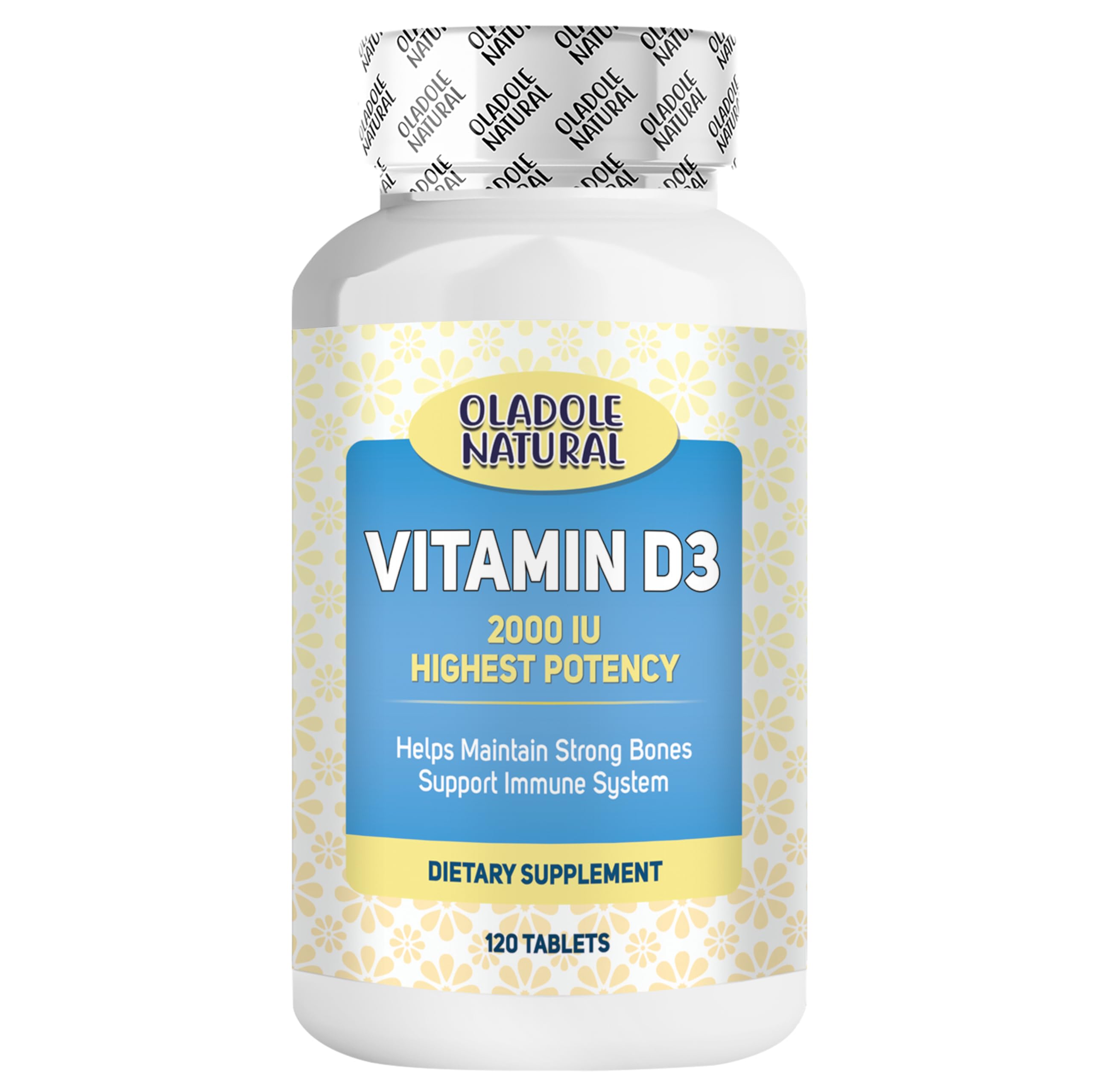 Oladole Natural Vitamin D3 2000 IU - 120 Softgels | High Potency Formula Supports Healthy Bones, Teeth, Muscles, Heart & Immune Function | Non-GMO, Gluten-Free | Daily Wellness Essential